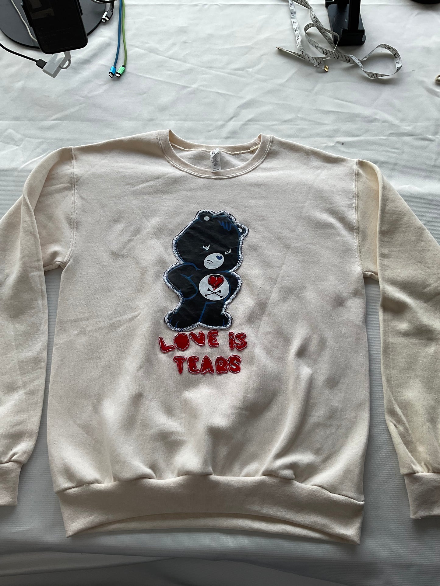 Upcycled/Recycled Love is tears Sweater- S