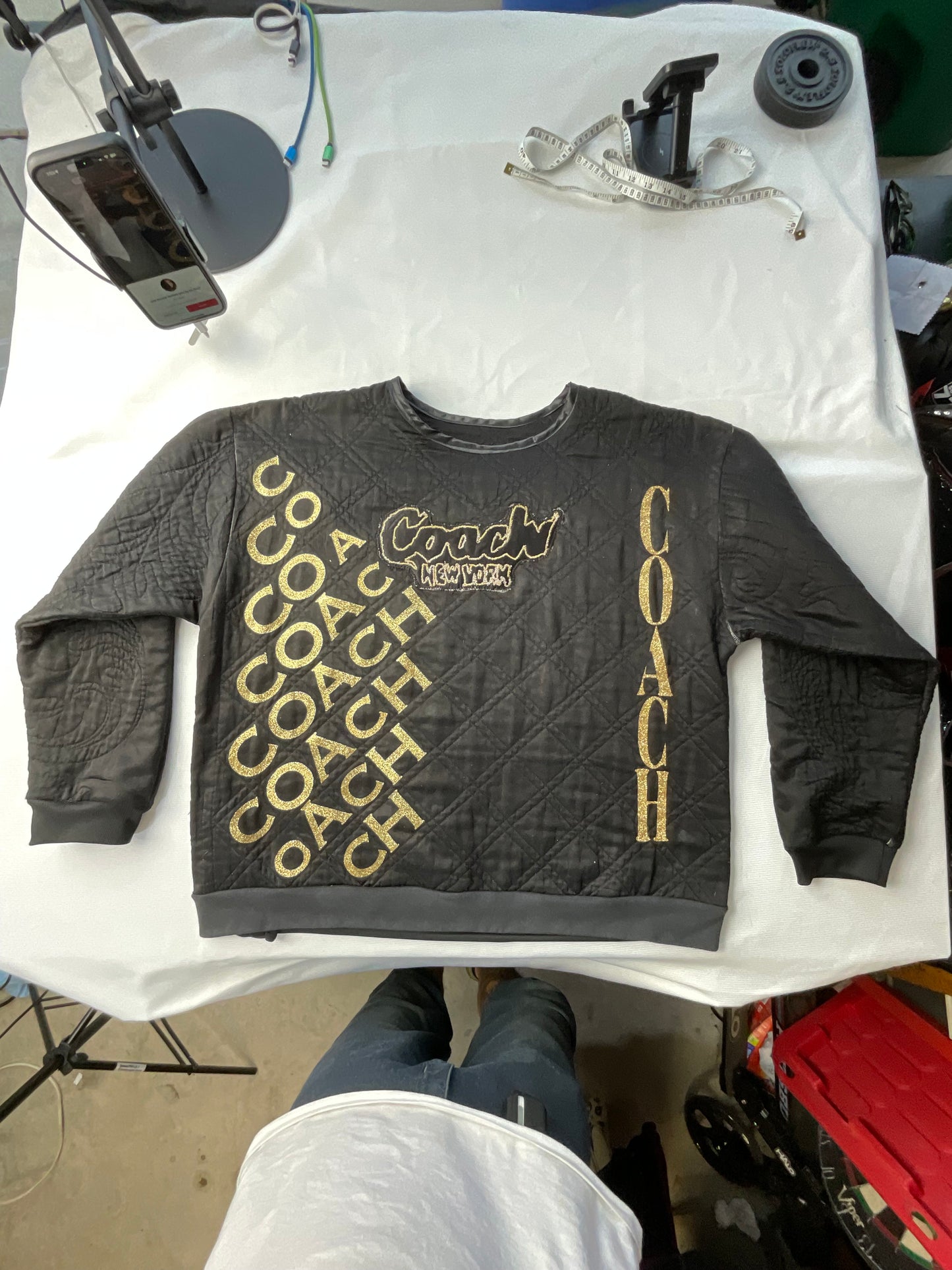 Upcycled/Reworked Coach Quilted Crewneck