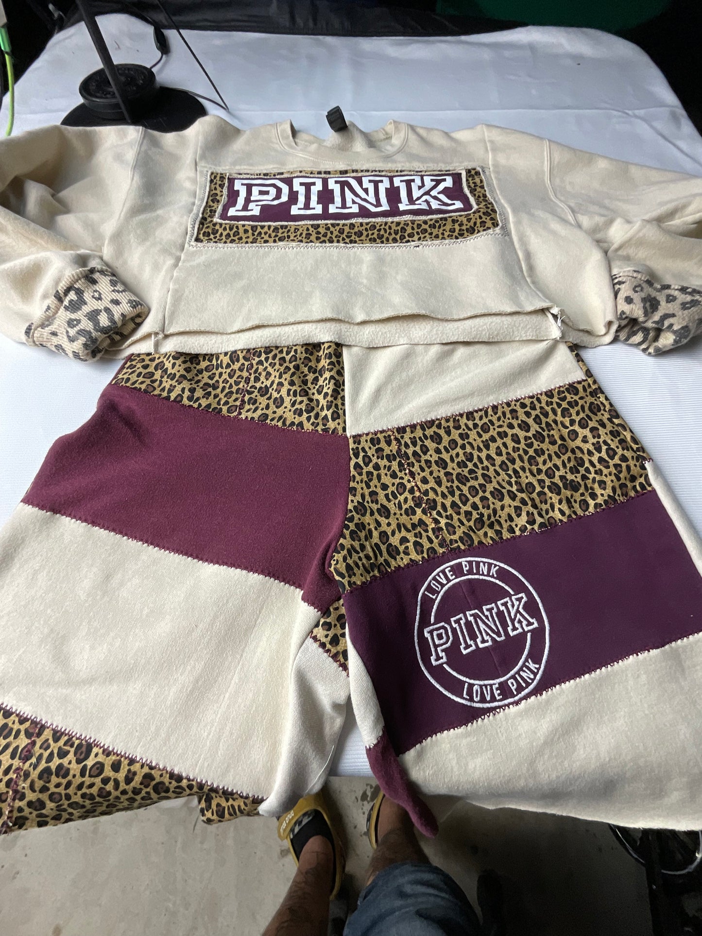 Upcycled/Reworked Pink by VS Cheetah Bundle- XL Top, M- Bottom