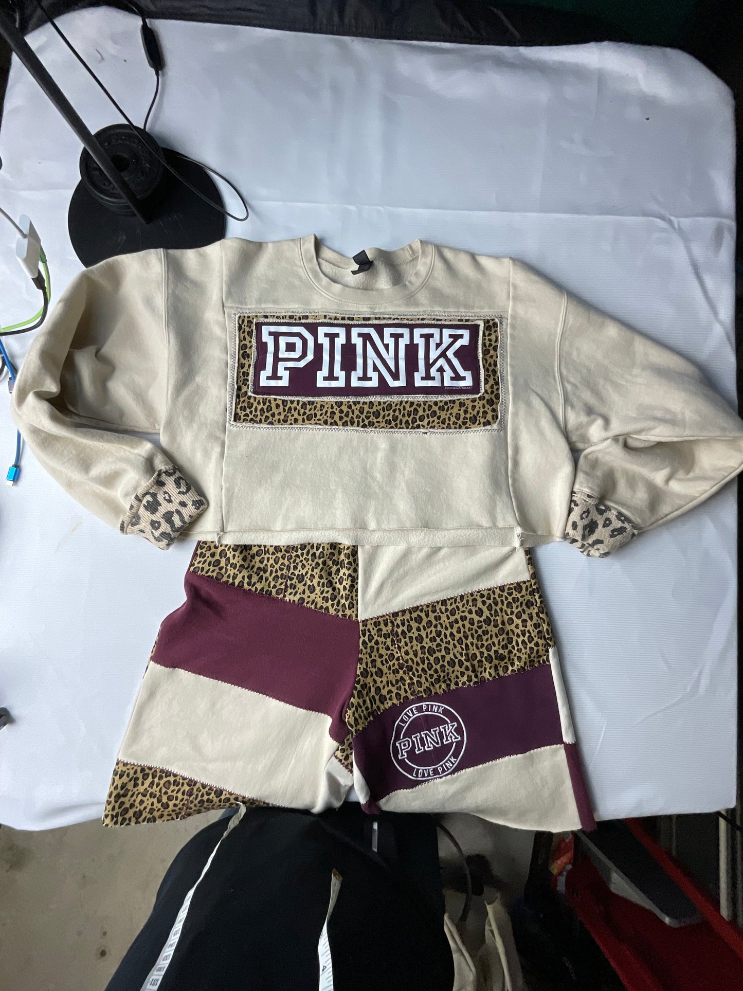 Upcycled/Reworked Pink by VS Cheetah Bundle- XL Top, M- Bottom