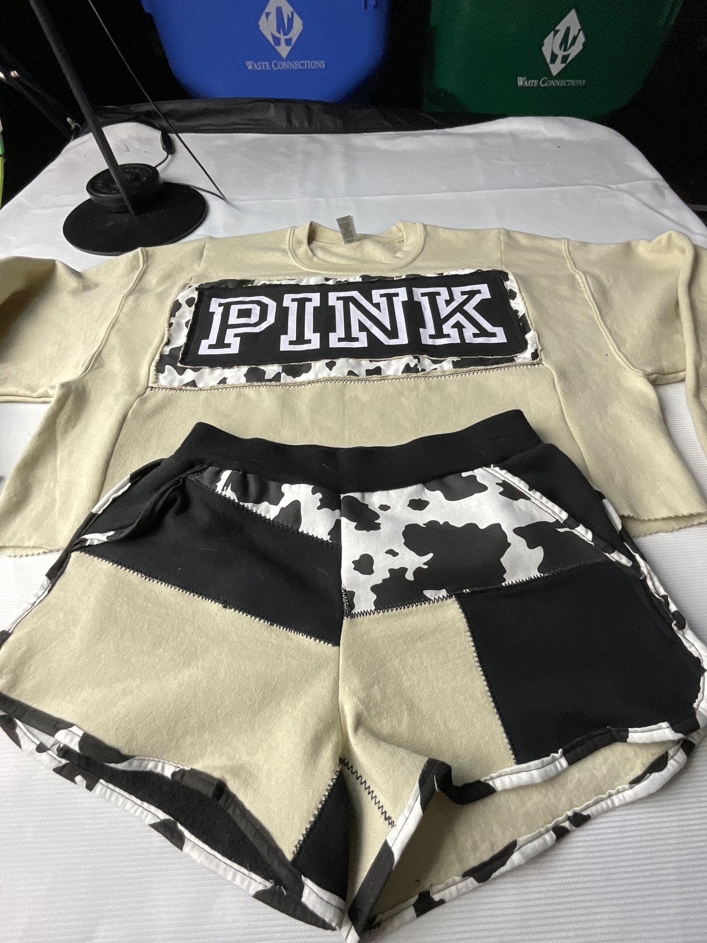 Upcycled/Reworked Pink by VS Cow Bundle- XL Top, S- Bottom