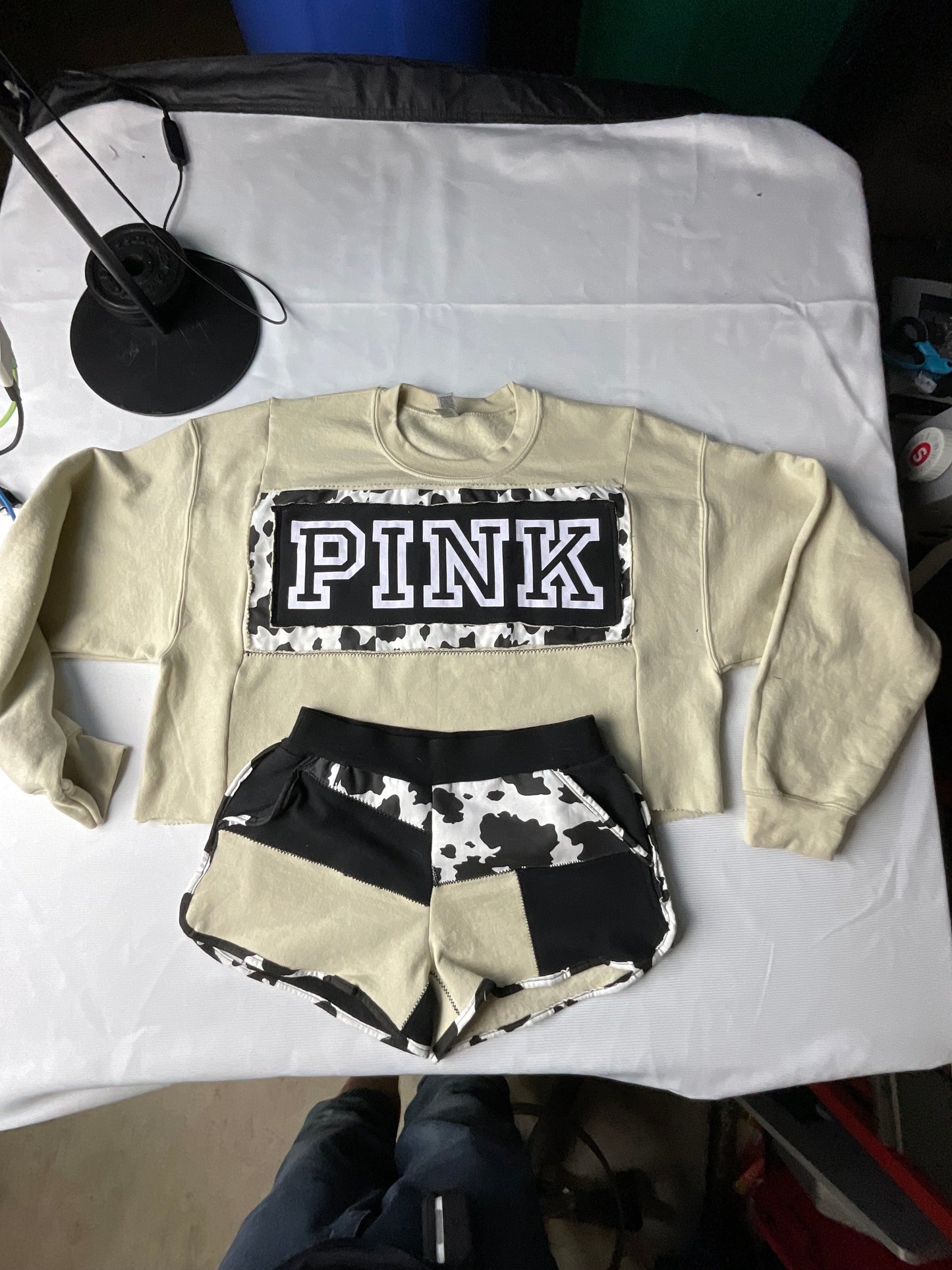 Upcycled/Reworked Pink by VS Cow Bundle- XL Top, S- Bottom