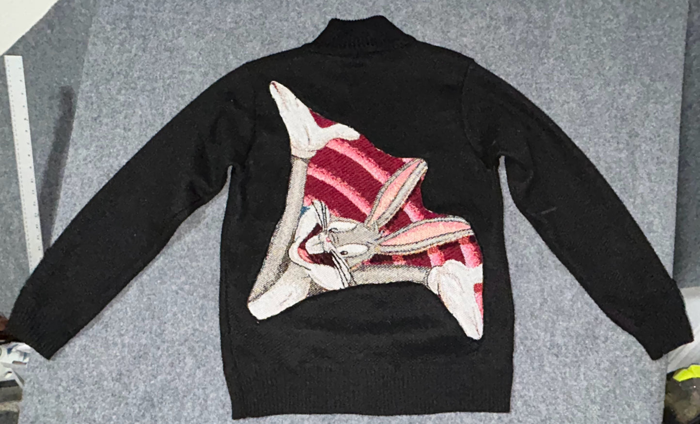 Bugs Bunny from a Vintage Woven Tapestry Upcycled pop to a Sweater Men's M
