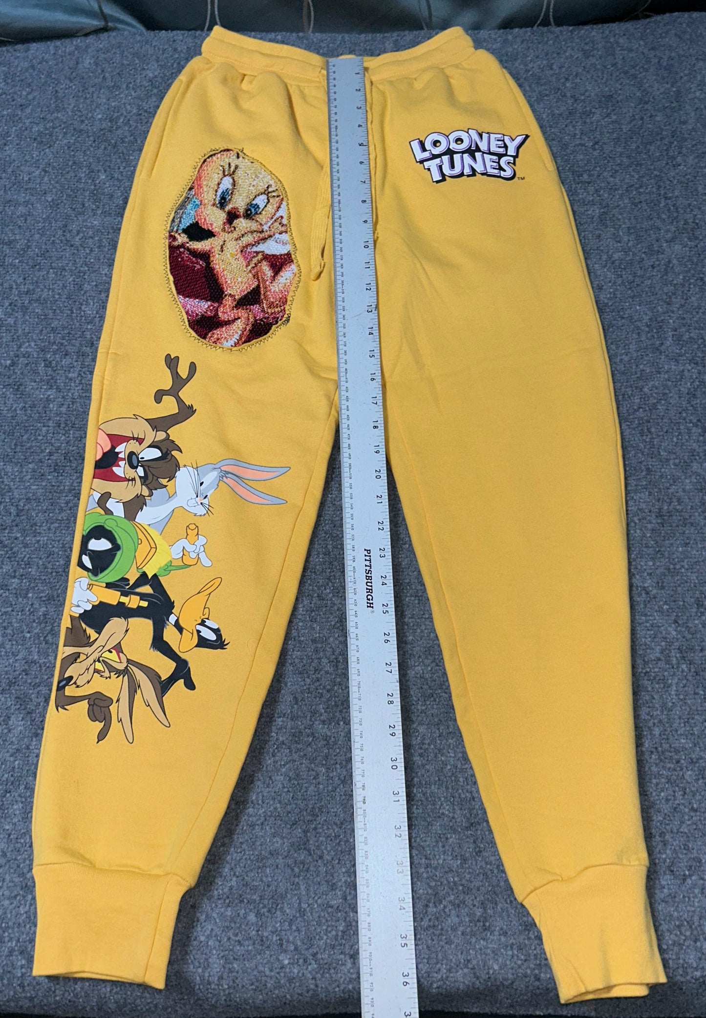 One of a Kind - Tweedy Upcycled Looney Tunes Jogger Pants Yellow XS