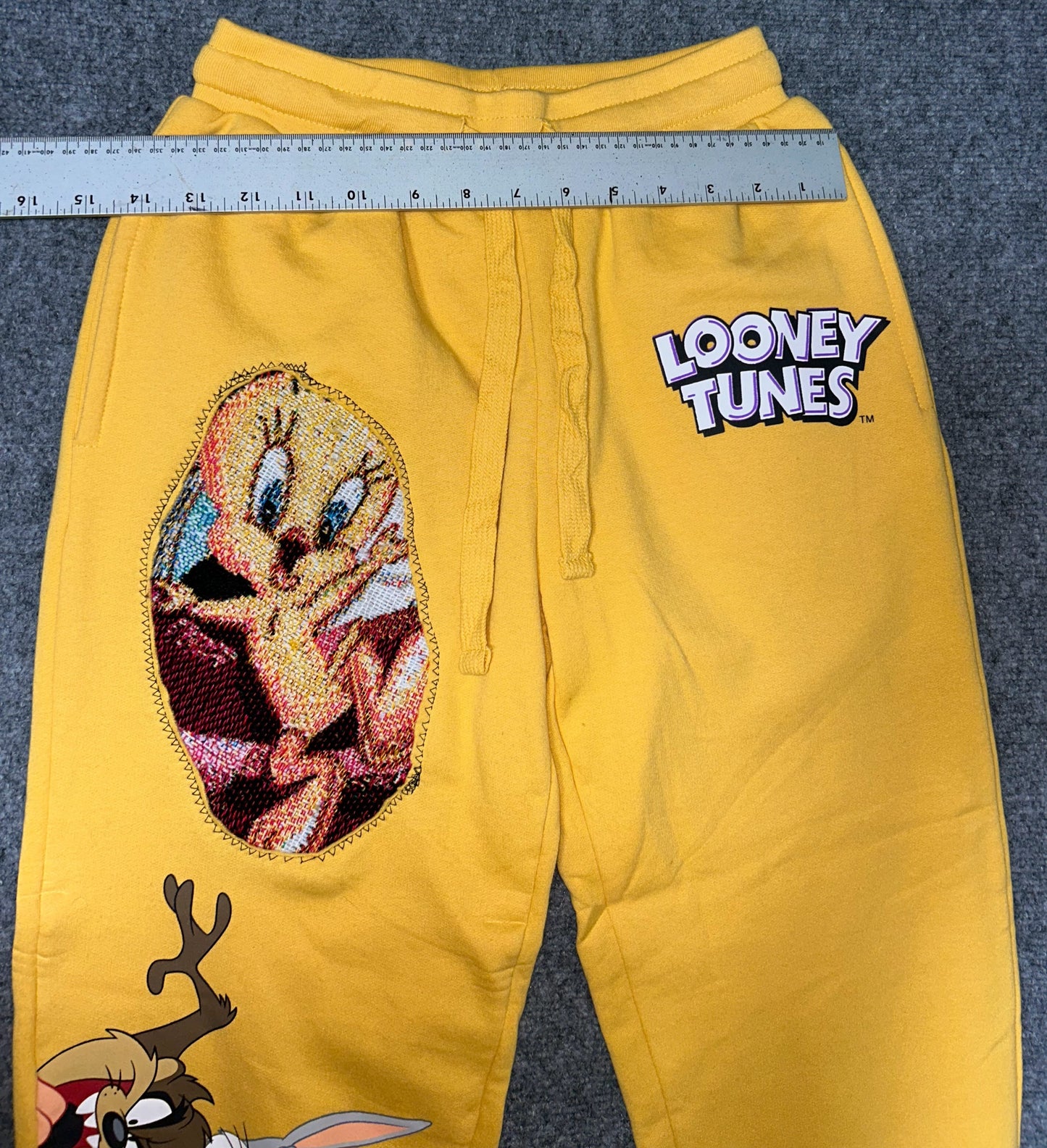 One of a Kind - Tweedy Upcycled Looney Tunes Jogger Pants Yellow XS