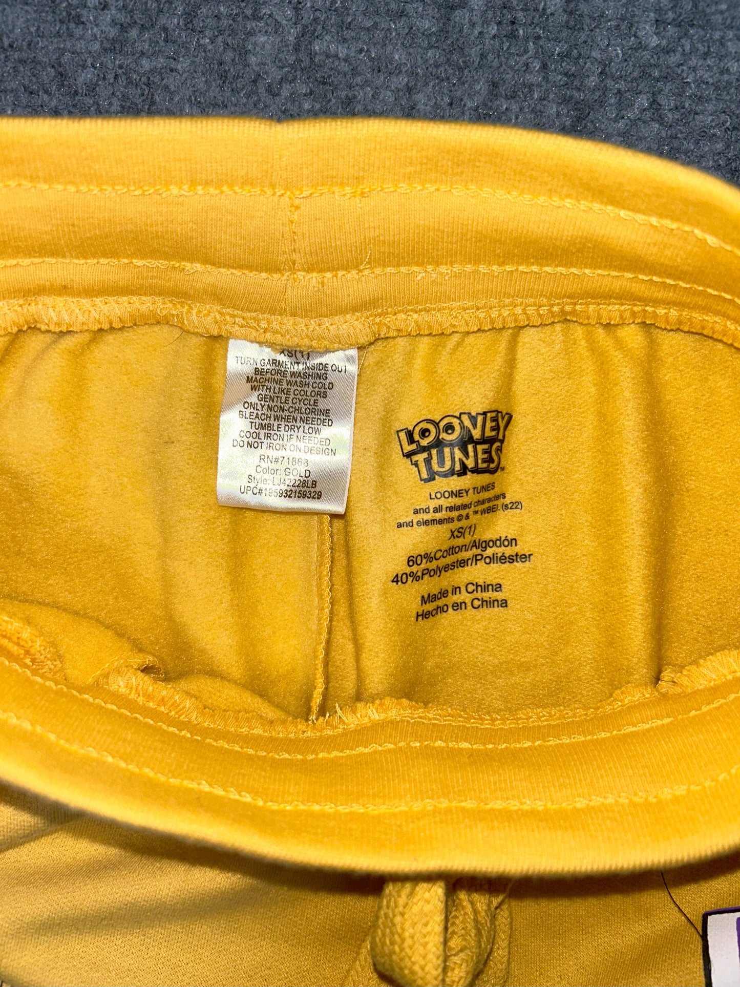 One of a Kind - Tweedy Upcycled Looney Tunes Jogger Pants Yellow XS