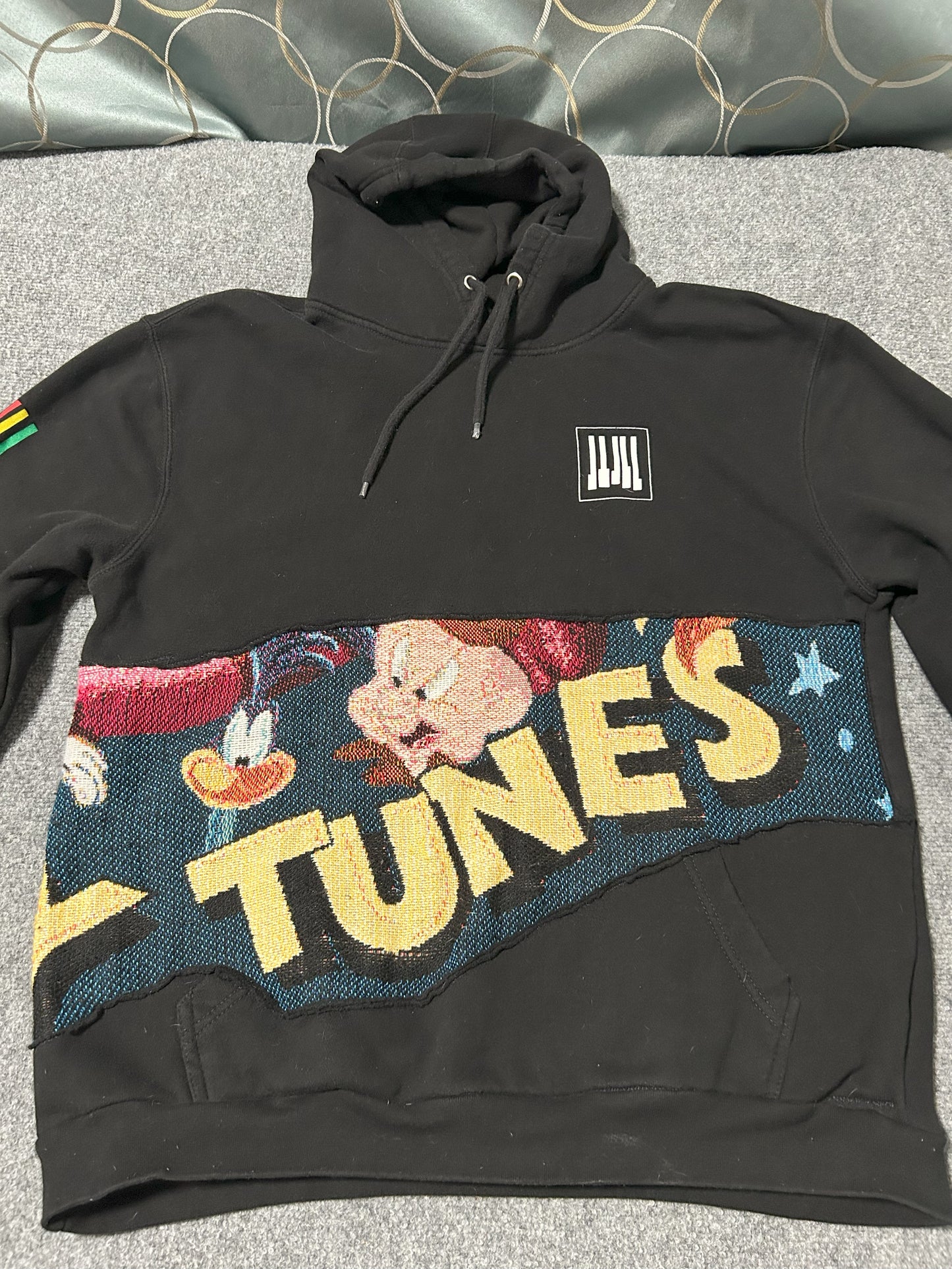 Looney Tunes from a Vintage Woven Tapestry Upcycled on a XL Hoodie