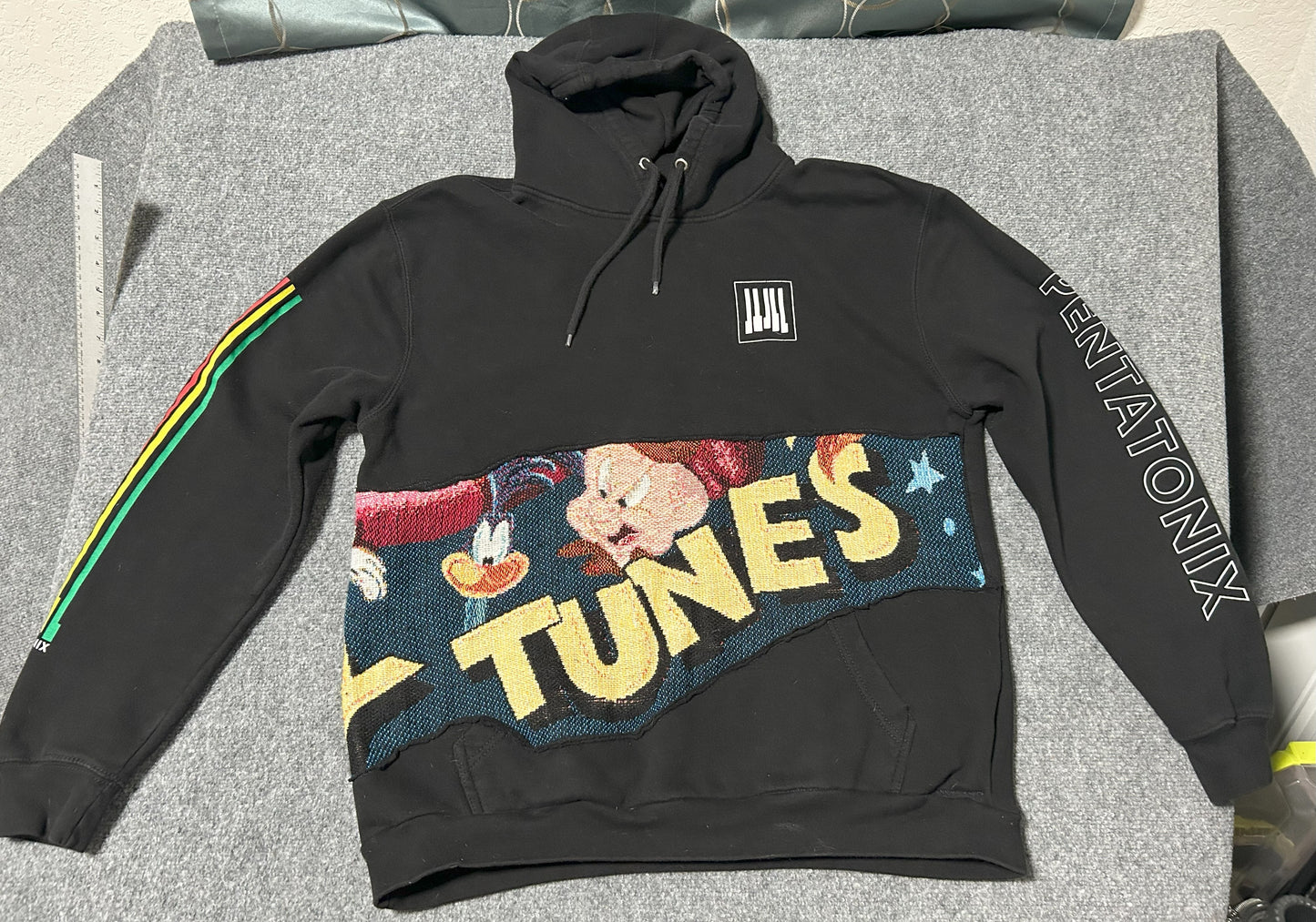 Looney Tunes from a Vintage Woven Tapestry Upcycled on a XL Hoodie