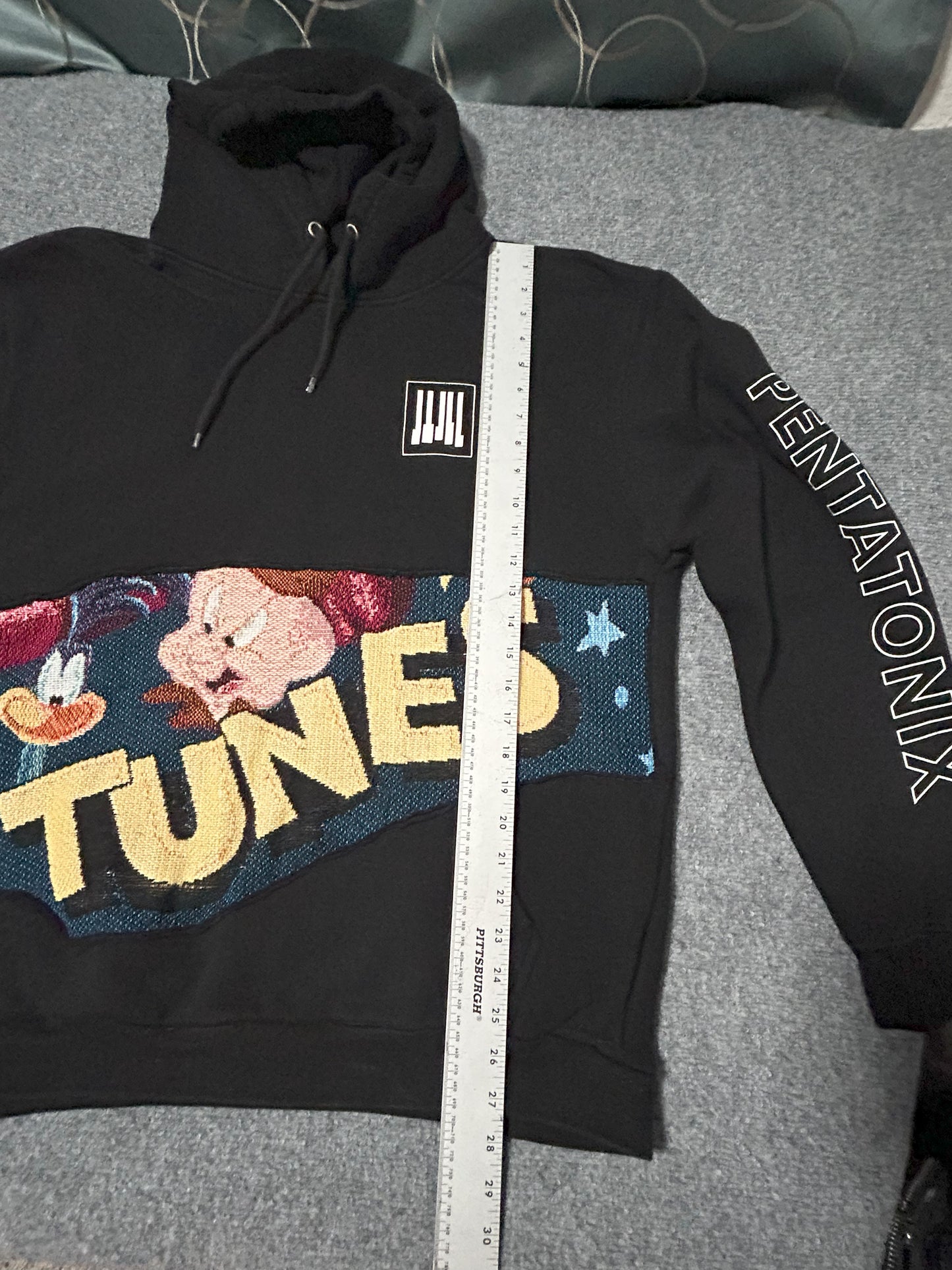 Looney Tunes from a Vintage Woven Tapestry Upcycled on a XL Hoodie