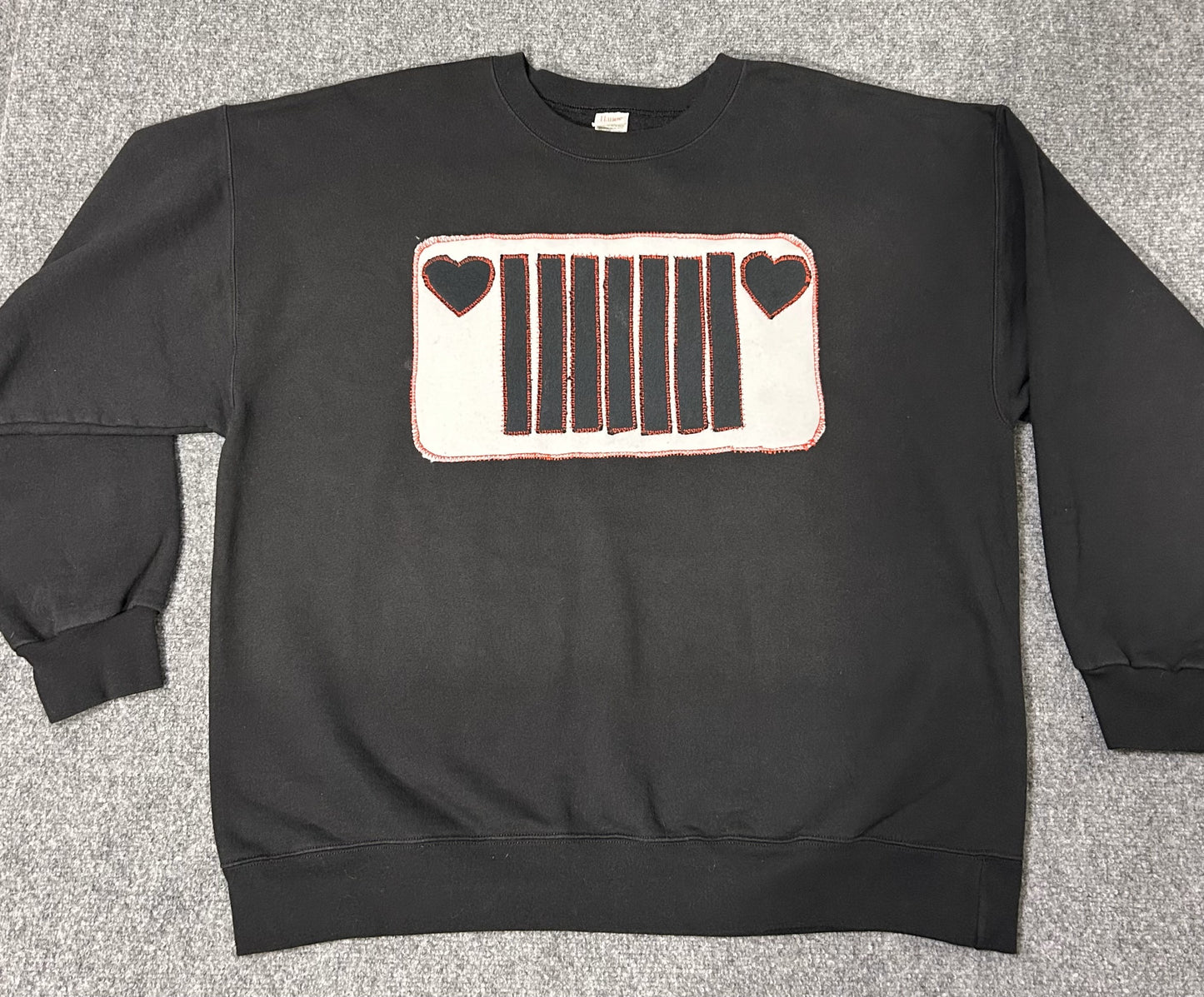 Upcycle/Reworked Handmade Jeep Patch Added to Black Sweatshirt Men Size XL
