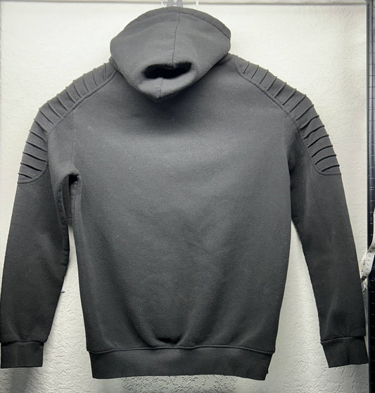 Handmade Checkered Patch on Reworked Vans Women's L Black Ribbed Sleeves