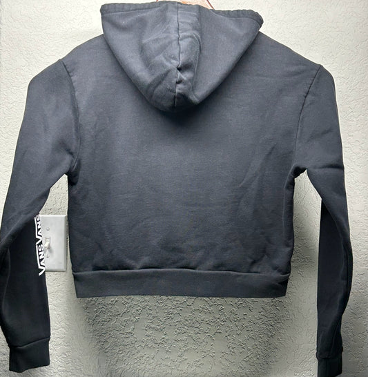 Handmade Checkered Patch on Reworked Vans Women's L Black Ribbed Sleeves