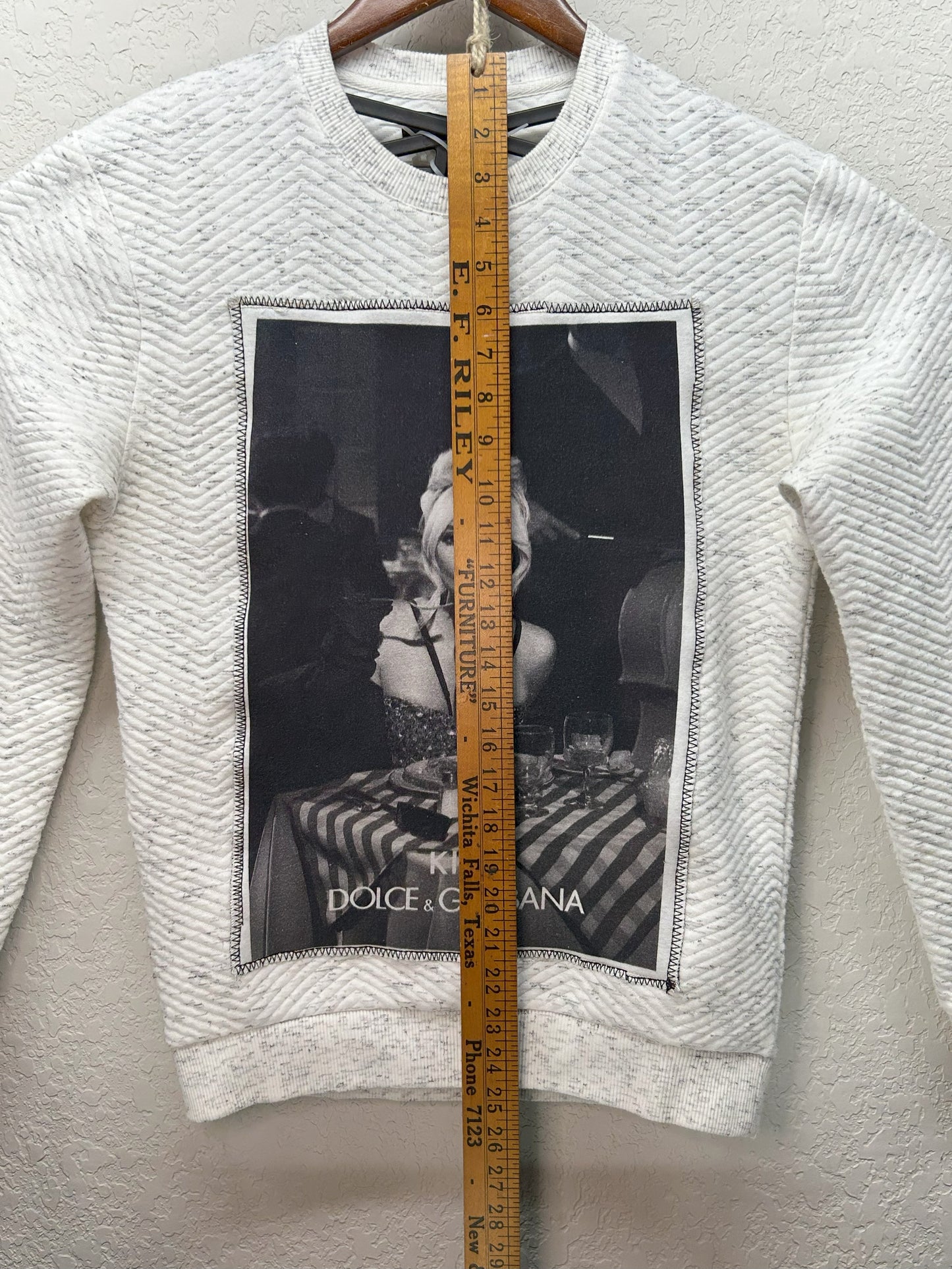 Upcycled / Reworked Zara White Crew Neck Sweater with Kim Dolce & Gabbana Graphic