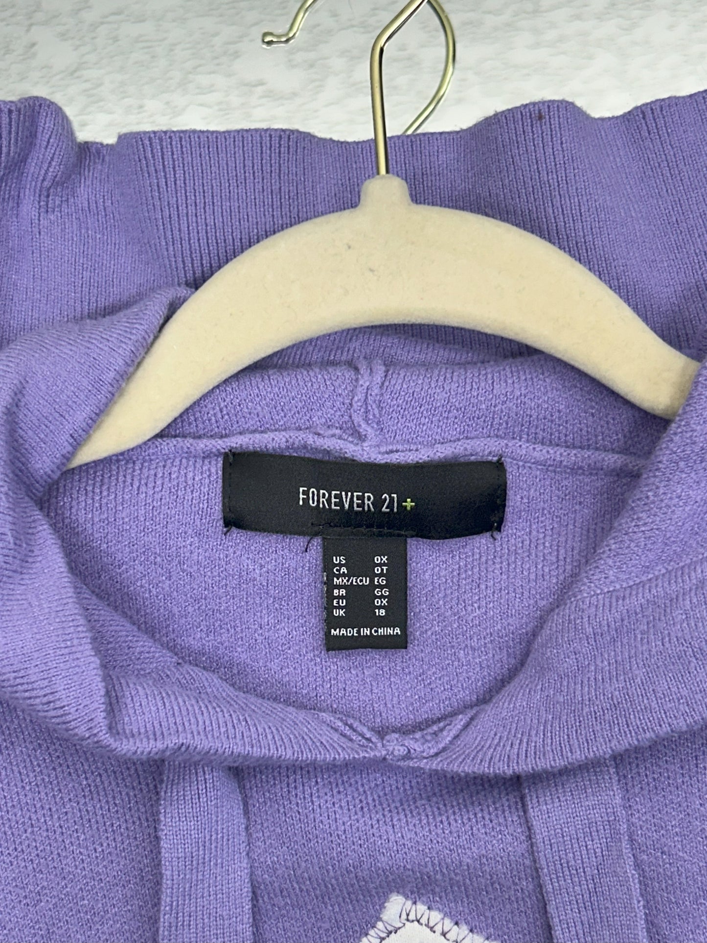 Upcycled/Reworked Crop Top Sweatshirt with Handmade Harley Patch on Lavender Hoodie