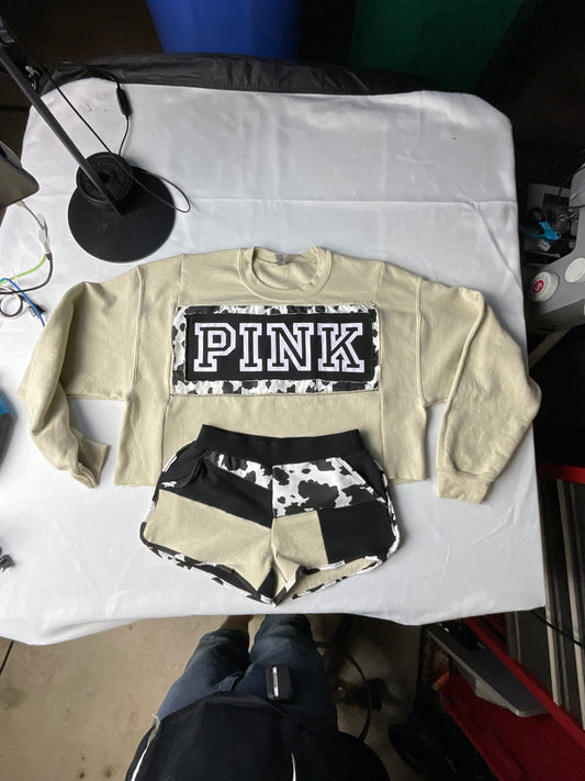 Upcycled/Reworked Pink by VS Cow Bundle- XL Top, S- Bottom