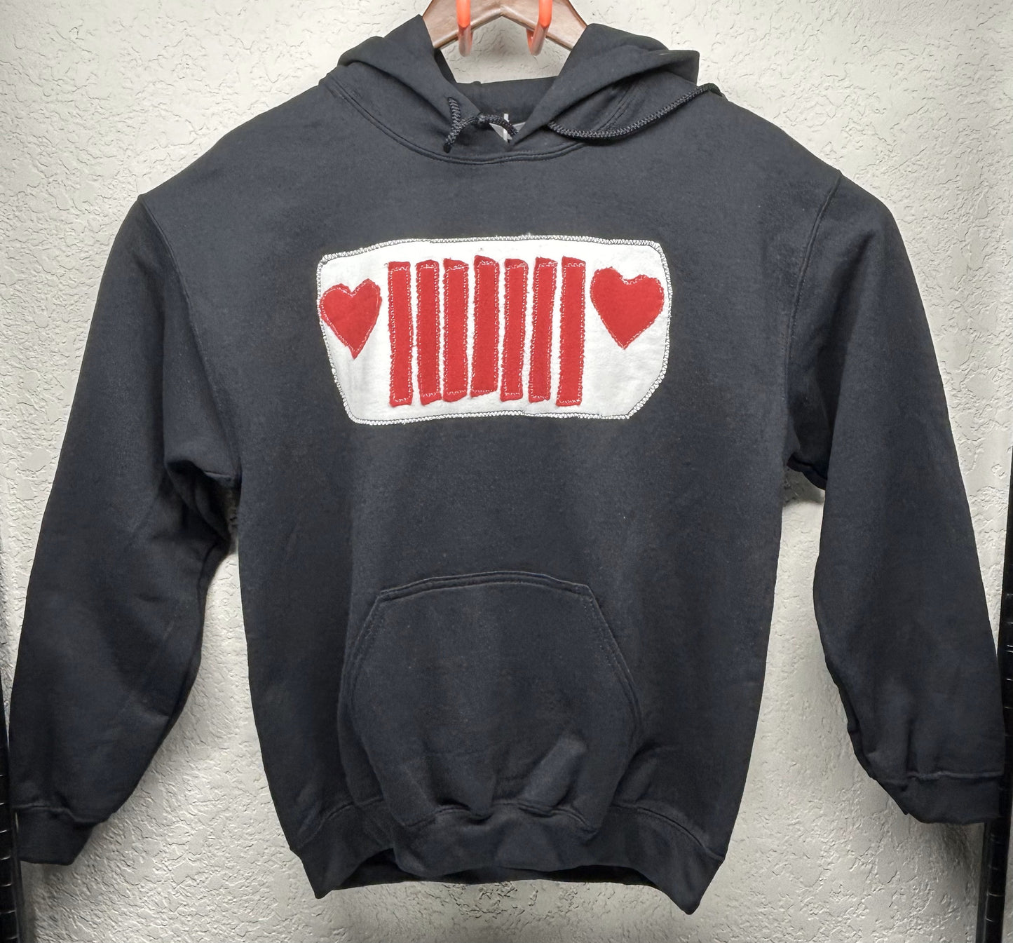 Upcycle/Reworked Handmade Jeep Patch Added to Black Hoodie Woman's Size M