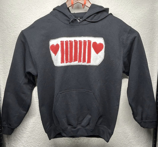 Upcycle/Reworked Handmade Jeep Patch Added to Black Hoodie Woman's Size M