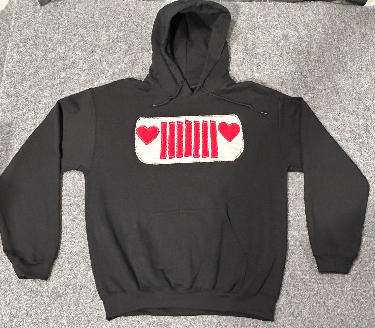 Upcycle/Reworked Handmade Jeep Patch Added to Black Hoodie Woman's Size M