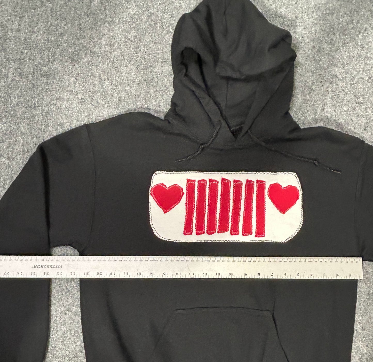 Upcycle/Reworked Handmade Jeep Patch Added to Black Hoodie Woman's Size M