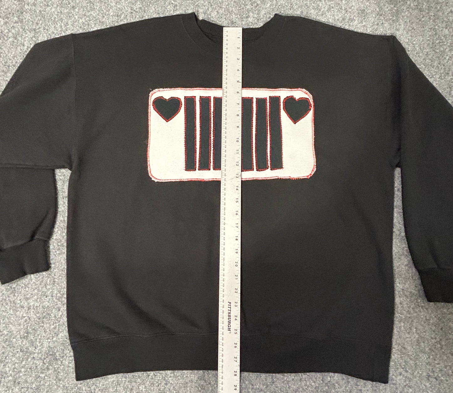 Upcycle/Reworked Handmade Jeep Patch Added to Black Sweatshirt Men Size XL