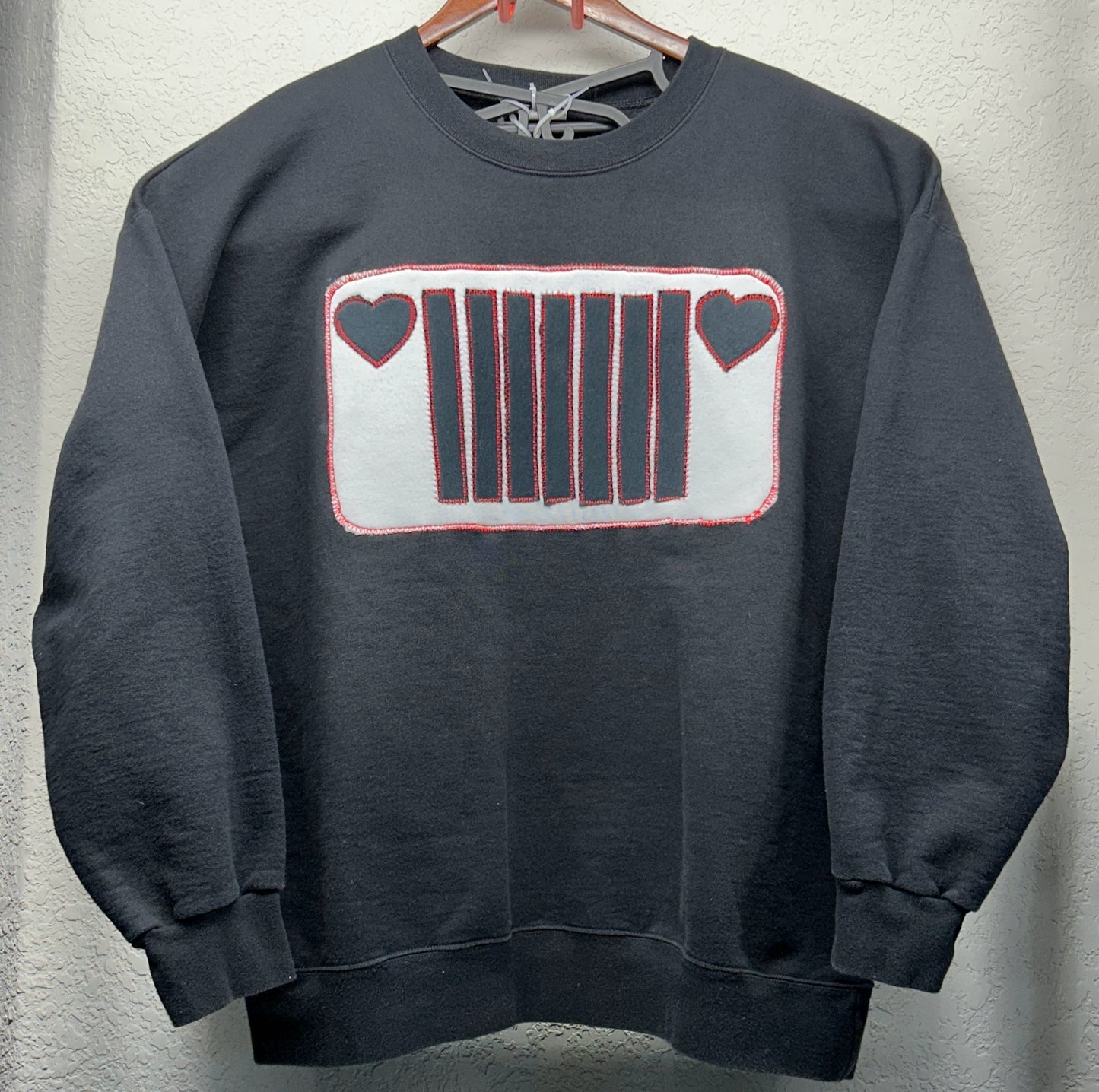 Upcycle/Reworked Handmade Jeep Patch Added to Black Sweatshirt Men Size XL