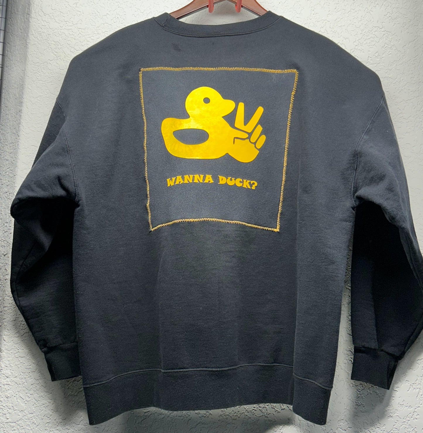 Upcycle/Reworked Handmade Jeep Patch Added to Black Sweatshirt Men Size XL
