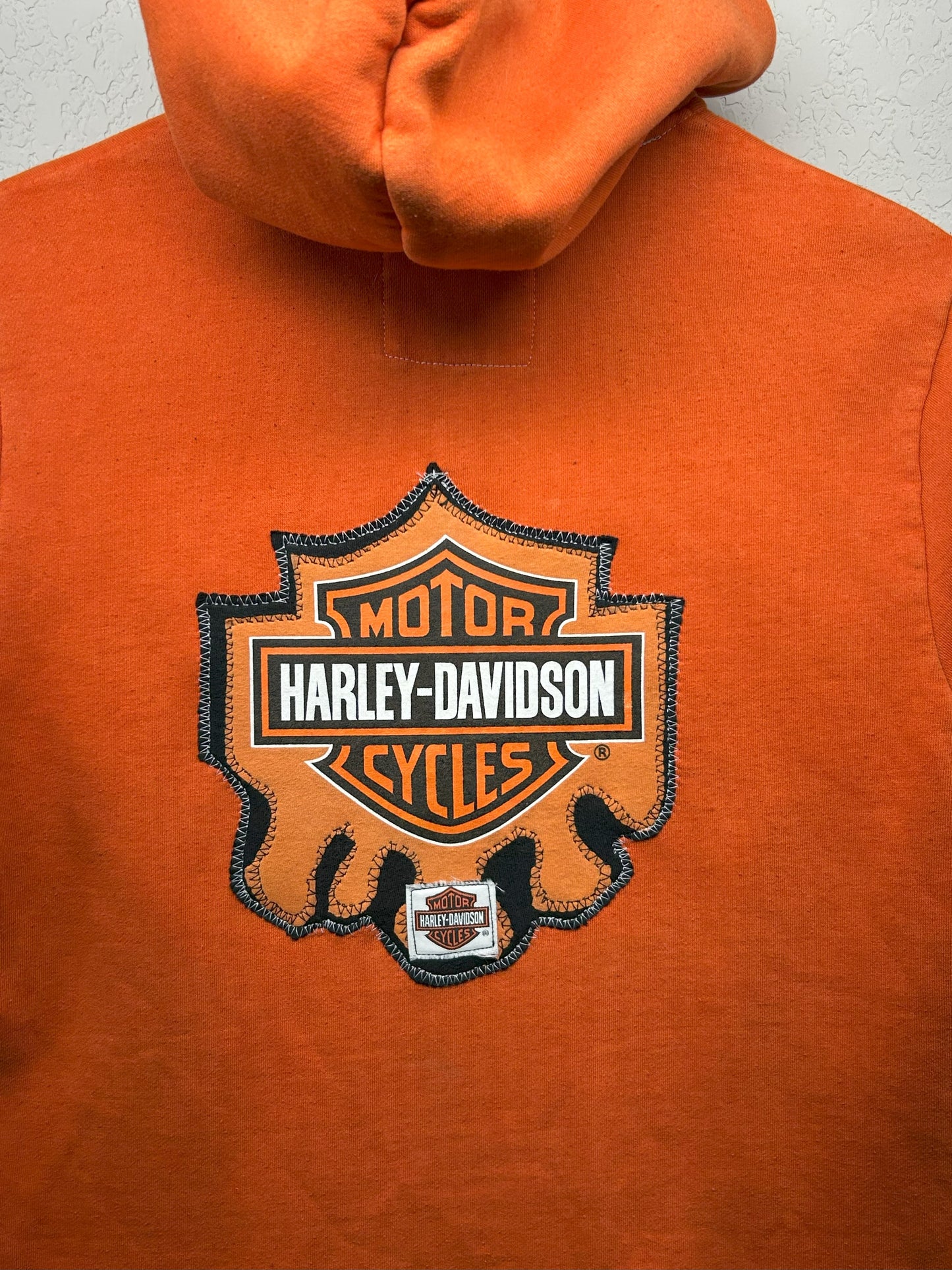 Upcycled / Reworked (M) Orange Obey Hoodie with Homemade Harley patch - Unisex