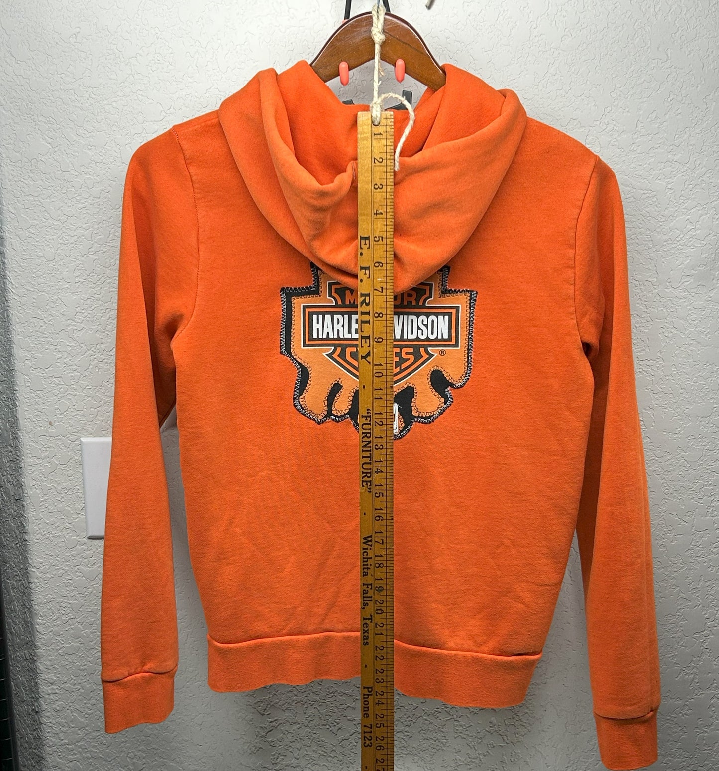 Upcycled / Reworked (M) Orange Obey Hoodie with Homemade Harley patch - Unisex
