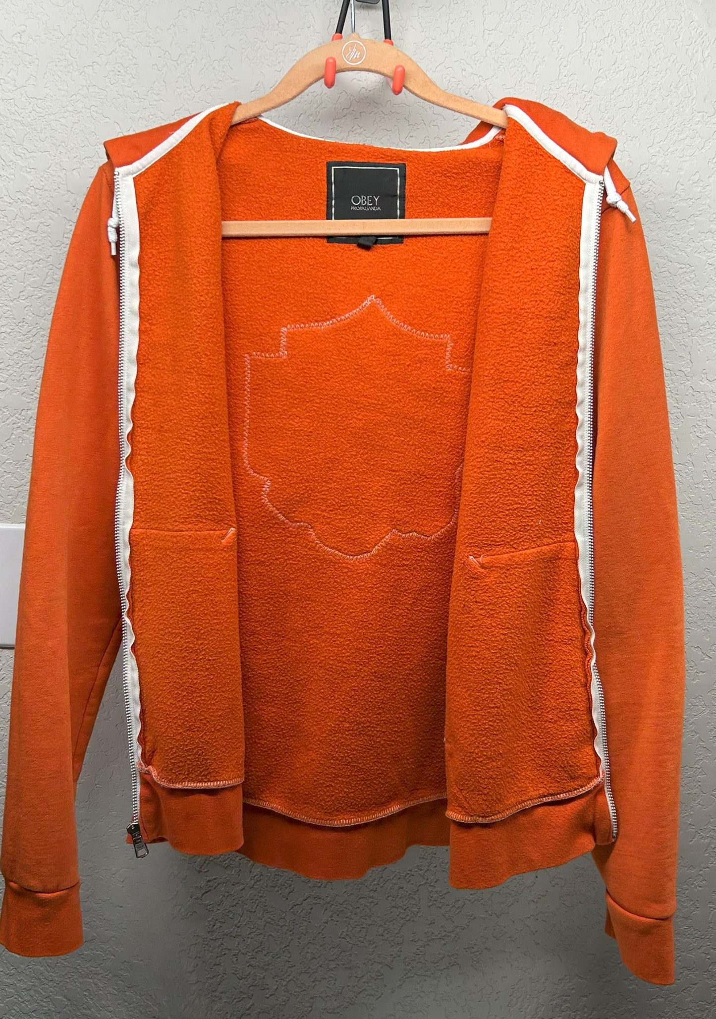 Upcycled / Reworked (M) Orange Obey Hoodie with Homemade Harley patch - Unisex