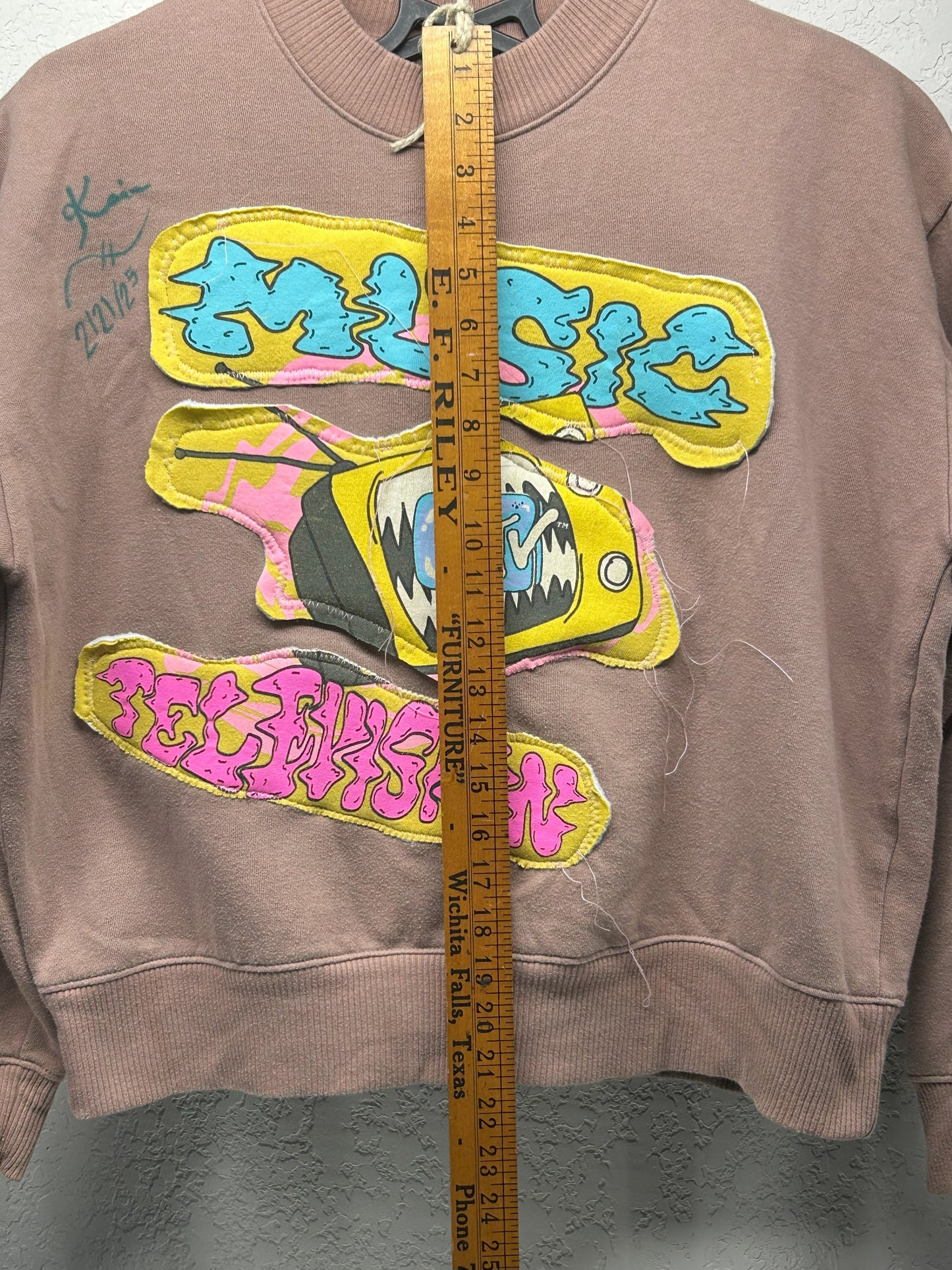 Upcycled / Reworked Tan Sweatshirt with Homemade patches Woman's L